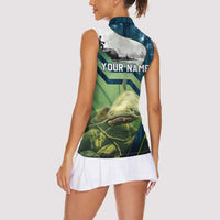 Catfish and Underwater Scene Design Women Sleeveless Polo Shirt with Forest Background and Fishing Theme Elements - Wonder Print Shop