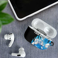 Blue Flame Bowling Ball and Pins Design AirPods Case with Smoke Effects and Custom Team Name Text - Wonder Print Shop