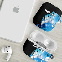 Blue Flame Bowling Ball and Pins Design AirPods Case with Smoke Effects and Custom Team Name Text - Wonder Print Shop