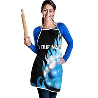 Blue Flame Bowling Ball and Pins Design Apron with Smoke Effects and Custom Team Name Text - Wonder Print Shop
