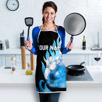 Blue Flame Bowling Ball and Pins Design Apron with Smoke Effects and Custom Team Name Text - Wonder Print Shop