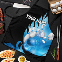 Blue Flame Bowling Ball and Pins Design Apron with Smoke Effects and Custom Team Name Text - Wonder Print Shop