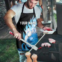 Blue Flame Bowling Ball and Pins Design Apron with Smoke Effects and Custom Team Name Text - Wonder Print Shop