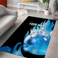 Blue Flame Bowling Ball and Pins Design Area Rug with Smoke Effects and Custom Team Name Text - Wonder Print Shop