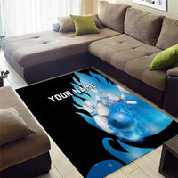Blue Flame Bowling Ball and Pins Design Area Rug with Smoke Effects and Custom Team Name Text - Wonder Print Shop