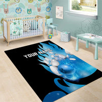 Blue Flame Bowling Ball and Pins Design Area Rug with Smoke Effects and Custom Team Name Text - Wonder Print Shop