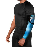 Blue Flame Bowling Ball and Pins Design Arm Sleeves with Smoke Effects and Custom Team Name Text - Wonder Print Shop