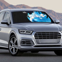 Blue Flame Bowling Ball and Pins Design Auto Sun Shade with Smoke Effects and Custom Team Name Text - Wonder Print Shop