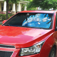 Blue Flame Bowling Ball and Pins Design Auto Sun Shade with Smoke Effects and Custom Team Name Text - Wonder Print Shop