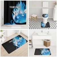 Blue Flame Bowling Ball and Pins Design Bathroom Set with Smoke Effects and Custom Team Name Text - Wonder Print Shop