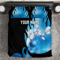 Blue Flame Bowling Ball and Pins Design Bedding Set with Smoke Effects and Custom Team Name Text - Wonder Print Shop