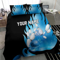 Blue Flame Bowling Ball and Pins Design Bedding Set with Smoke Effects and Custom Team Name Text - Wonder Print Shop