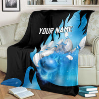 Blue Flame Bowling Ball and Pins Design Blanket with Smoke Effects and Custom Team Name Text - Wonder Print Shop
