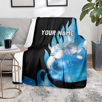 Blue Flame Bowling Ball and Pins Design Blanket with Smoke Effects and Custom Team Name Text - Wonder Print Shop
