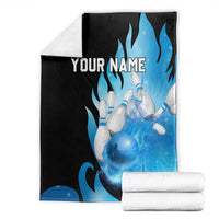 Blue Flame Bowling Ball and Pins Design Blanket with Smoke Effects and Custom Team Name Text - Wonder Print Shop