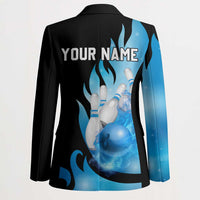 Blue Flame Bowling Ball and Pins Design Blazer with Smoke Effects and Custom Team Name Text - Wonder Print Shop