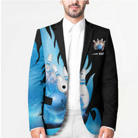 Blue Flame Bowling Ball and Pins Design Blazer with Smoke Effects and Custom Team Name Text - Wonder Print Shop