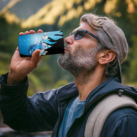 Blue Flame Bowling Ball and Pins Design 4 in 1 Can Cooler Tumbler with Smoke Effects and Custom Team Name Text - Wonder Print Shop