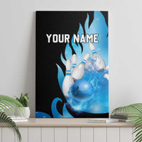 Blue Flame Bowling Ball and Pins Design Canvas Wall Art with Smoke Effects and Custom Team Name Text - Wonder Print Shop