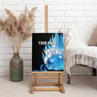 Blue Flame Bowling Ball and Pins Design Canvas Wall Art with Smoke Effects and Custom Team Name Text - Wonder Print Shop