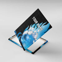 Blue Flame Bowling Ball and Pins Design Canvas Wall Art with Smoke Effects and Custom Team Name Text - Wonder Print Shop