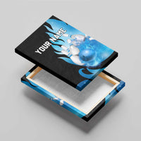 Blue Flame Bowling Ball and Pins Design Canvas Wall Art with Smoke Effects and Custom Team Name Text - Wonder Print Shop