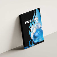 Blue Flame Bowling Ball and Pins Design Canvas Wall Art with Smoke Effects and Custom Team Name Text - Wonder Print Shop
