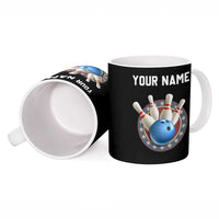 Blue Flame Bowling Ball and Pins Design Ceramic Mug with Smoke Effects and Custom Team Name Text - Wonder Print Shop