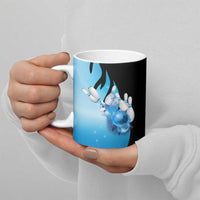 Blue Flame Bowling Ball and Pins Design Ceramic Mug with Smoke Effects and Custom Team Name Text - Wonder Print Shop