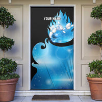Blue Flame Bowling Ball and Pins Design Door Cover with Smoke Effects and Custom Team Name Text - Wonder Print Shop