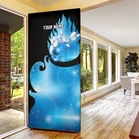 Blue Flame Bowling Ball and Pins Design Door Cover with Smoke Effects and Custom Team Name Text - Wonder Print Shop