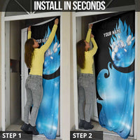 Blue Flame Bowling Ball and Pins Design Door Cover with Smoke Effects and Custom Team Name Text - Wonder Print Shop