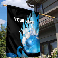Blue Flame Bowling Ball and Pins Design Garden Flag with Smoke Effects and Custom Team Name Text - Wonder Print Shop