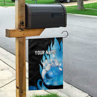 Blue Flame Bowling Ball and Pins Design Garden Flag with Smoke Effects and Custom Team Name Text - Wonder Print Shop