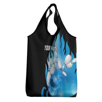 Blue Flame Bowling Ball and Pins Design Grocery Bag with Smoke Effects and Custom Team Name Text - Wonder Print Shop