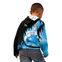 Blue Flame Bowling Ball and Pins Design Kid Hoodie with Smoke Effects and Custom Team Name Text - Wonder Print Shop