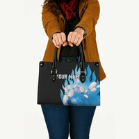 Blue Flame Bowling Ball and Pins Design Leather Bag with Smoke Effects and Custom Team Name Text - Wonder Print Shop