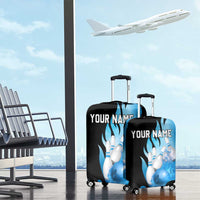 Blue Flame Bowling Ball and Pins Design Luggage Cover with Smoke Effects and Custom Team Name Text - Wonder Print Shop