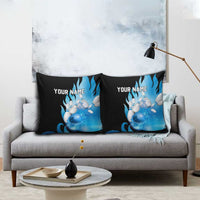 Blue Flame Bowling Ball and Pins Design Pillow Cover with Smoke Effects and Custom Team Name Text - Wonder Print Shop