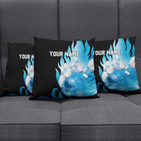 Blue Flame Bowling Ball and Pins Design Pillow Cover with Smoke Effects and Custom Team Name Text - Wonder Print Shop