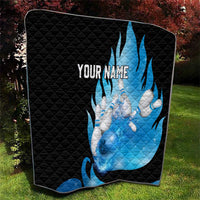 Blue Flame Bowling Ball and Pins Design Quilt with Smoke Effects and Custom Team Name Text - Wonder Print Shop