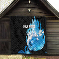 Blue Flame Bowling Ball and Pins Design Quilt with Smoke Effects and Custom Team Name Text - Wonder Print Shop
