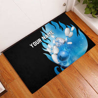 Blue Flame Bowling Ball and Pins Design Rubber Doormat with Smoke Effects and Custom Team Name Text - Wonder Print Shop