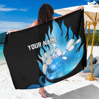 Blue Flame Bowling Ball and Pins Design Sarong with Smoke Effects and Custom Team Name Text - Wonder Print Shop