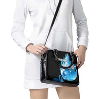 Blue Flame Bowling Ball and Pins Design Shoulder Handbag with Smoke Effects and Custom Team Name Text - Wonder Print Shop