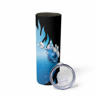 Blue Flame Bowling Ball and Pins Design Skinny Tumbler with Smoke Effects and Custom Team Name Text - Wonder Print Shop