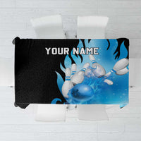 Blue Flame Bowling Ball and Pins Design Tablecloth with Smoke Effects and Custom Team Name Text - Wonder Print Shop