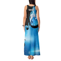 Blue Flame Bowling Ball and Pins Design Tank Maxi Dress with Smoke Effects and Custom Team Name Text - Wonder Print Shop