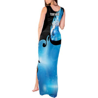 Blue Flame Bowling Ball and Pins Design Tank Maxi Dress with Smoke Effects and Custom Team Name Text - Wonder Print Shop