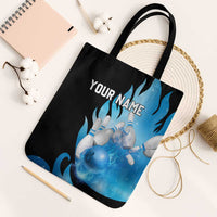 Blue Flame Bowling Ball and Pins Design Tote Bag with Smoke Effects and Custom Team Name Text - Wonder Print Shop